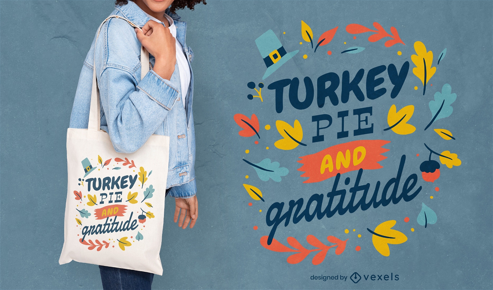 Turkey pie and gratitude thanksgiving tote bag design