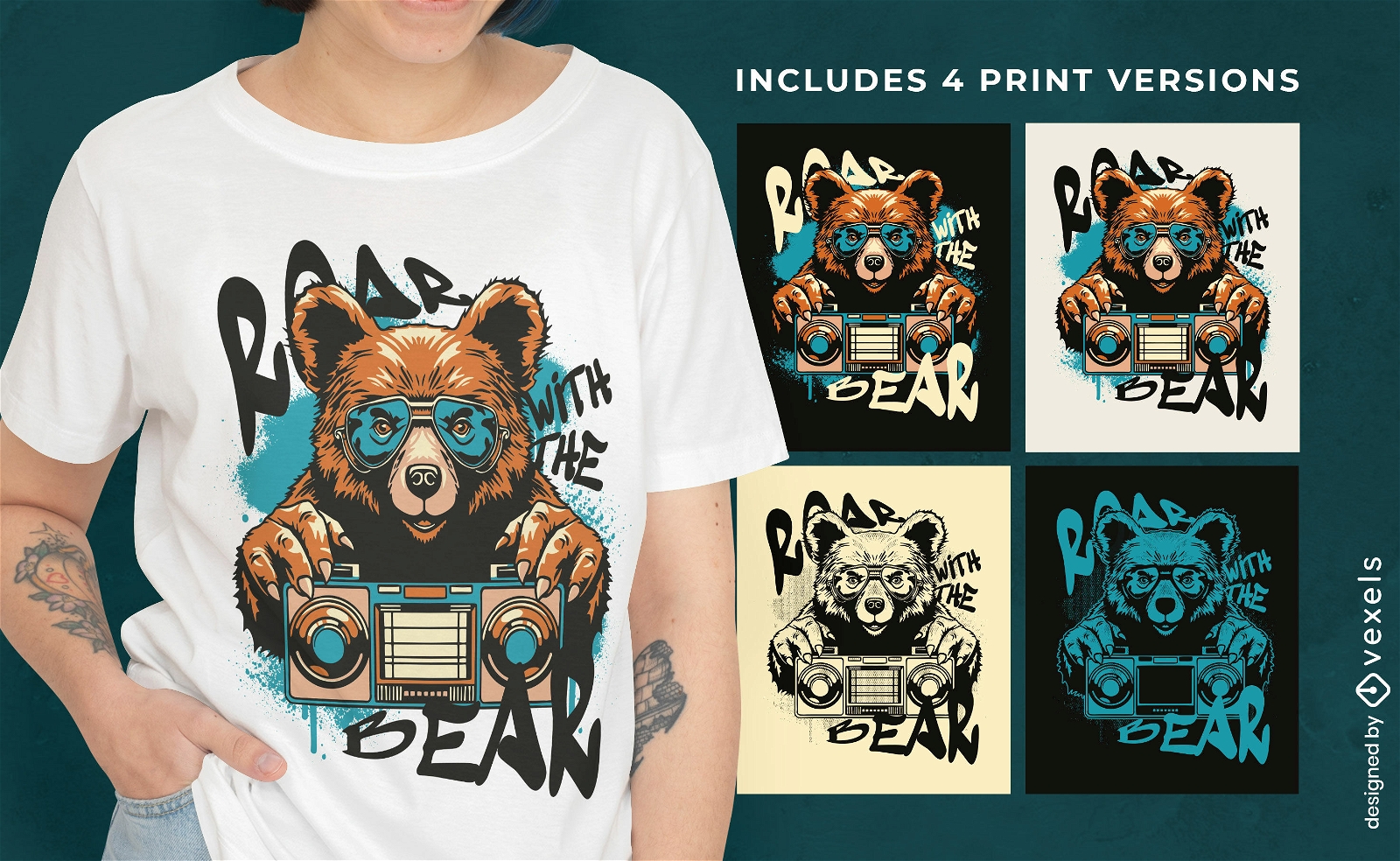 Boombox bear design de camiseta múltipla