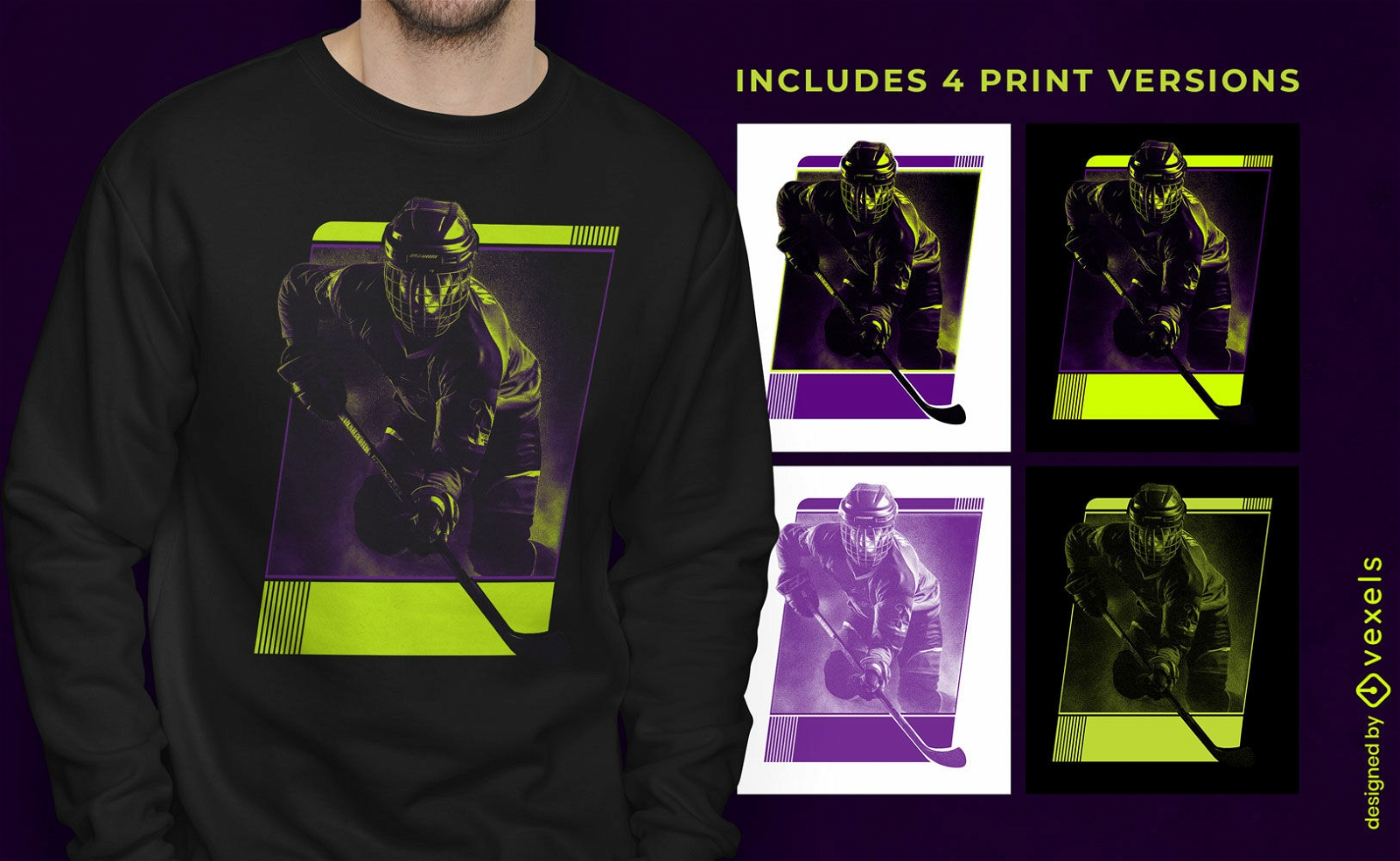 Eishockeyspieler-Sport-T-Shirt-Design mehrfarbig