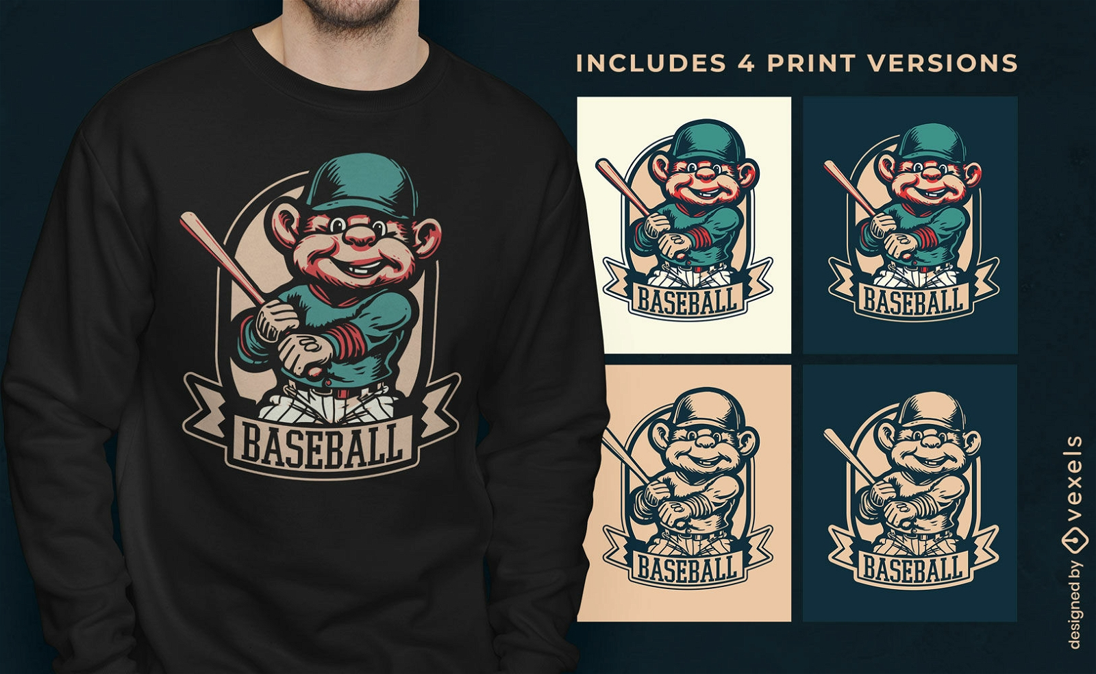 Design de camiseta com distintivo de beisebol em várias versões