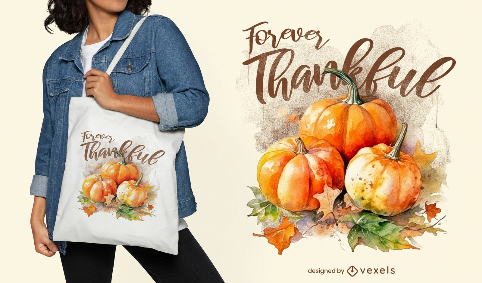 Diseño de bolsa de asas con parche de calabaza de acción de gracias