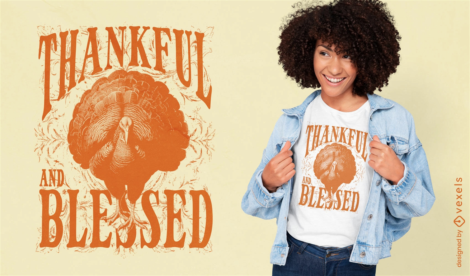 Thankful and blessed turkey t-shirt psd