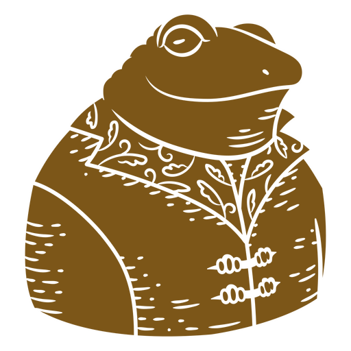 Caricatura de una rana con traje marr?n. Diseño PNG