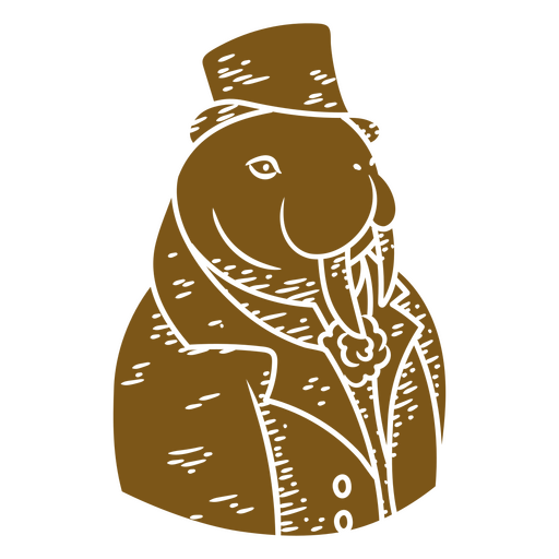 Illustration of a walrus in a top hat PNG Design