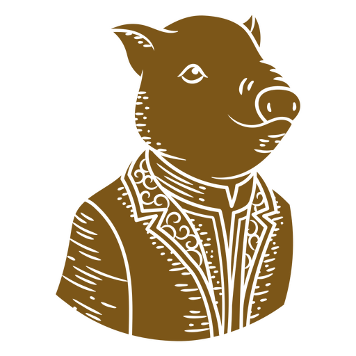 Brown drawing of a pig in a suit PNG Design