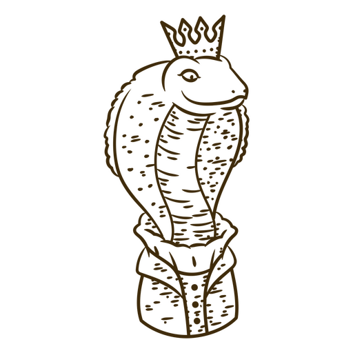 Black and white drawing of a snake with a crown on it PNG Design