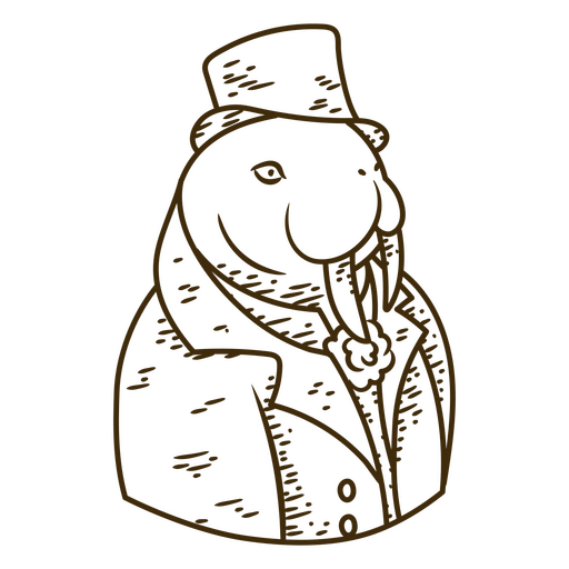 Zeichnung eines Walrosses mit Zylinder PNG-Design