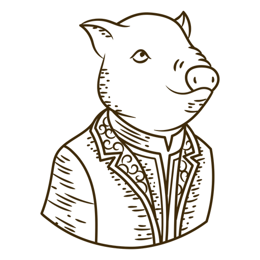 Retrato de porco caprichoso com traje elegante Desenho PNG