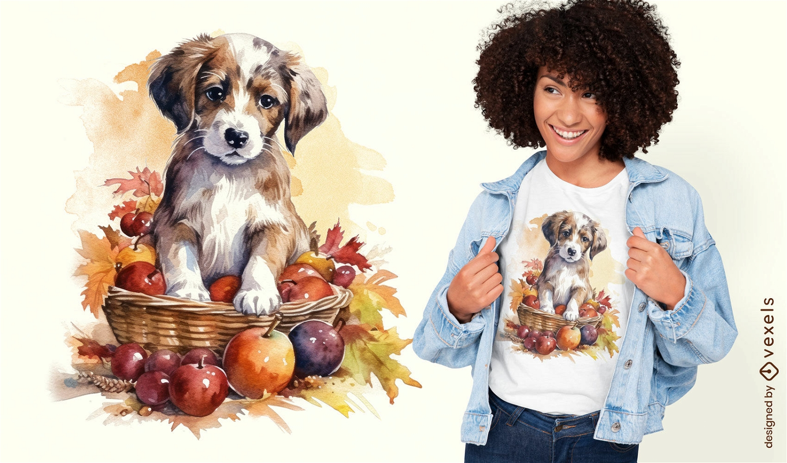 Lindo cachorro de perro con camiseta de manzanas psd
