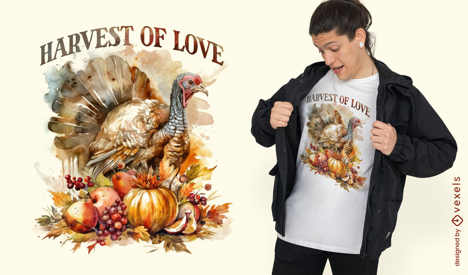 Turkey animal watercolor t-shirt psd