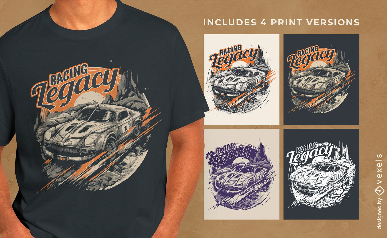 Racing car t-shirt design multiple versions