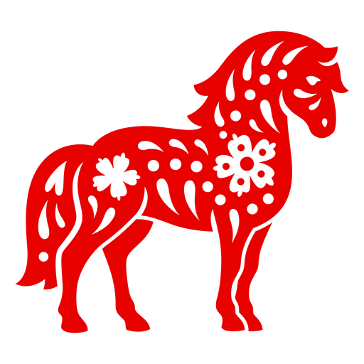 Diseño decorativo de silueta de caballo con motivos florales. Diseño PNG
