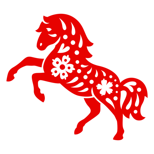 Auffälliges, ornamentales Pferde-Silhouette-Design mit floralen Akzenten PNG-Design