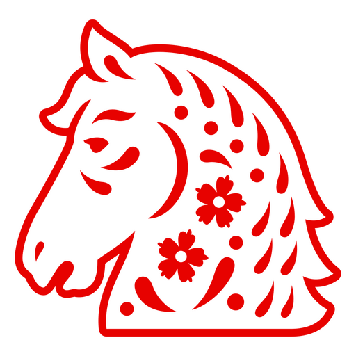 Ilustración de cabeza de caballo estilizada con elementos florales Diseño PNG