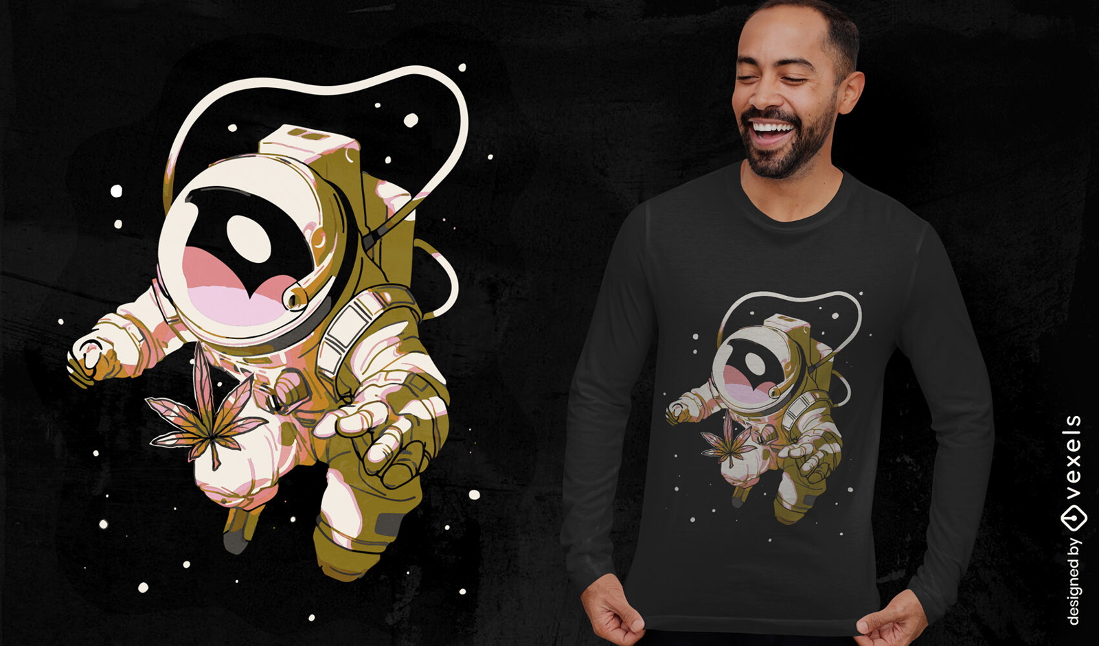 Design de camiseta de astronauta com maconha