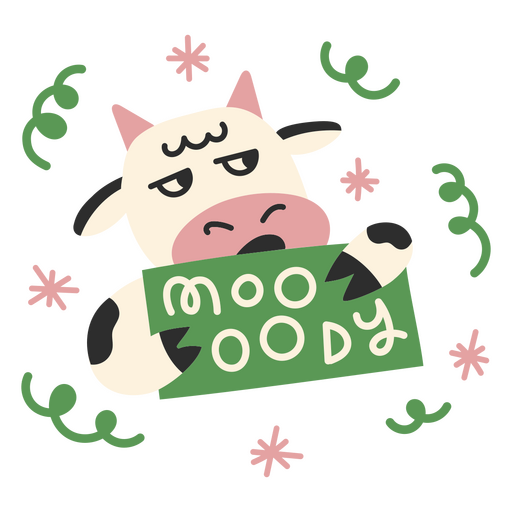 Verspieltes Kuh-Design mit humorvollem ?moo-dy?-Spruch PNG-Design