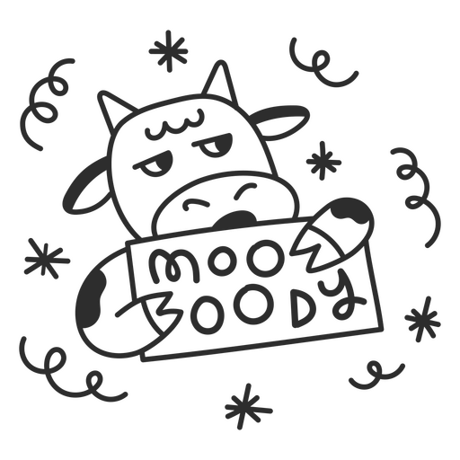 Ilustración de una vaca juguetona con una cita melancólica Diseño PNG