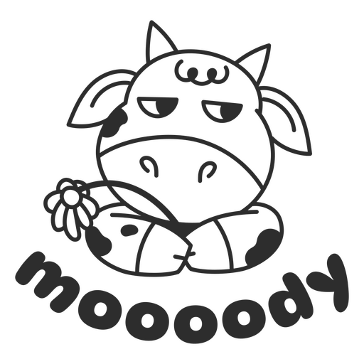Diseño de personaje de vaca juguetón con expresión malhumorada. Diseño PNG