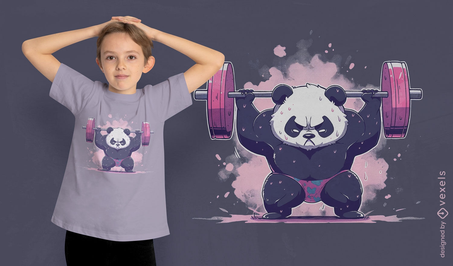 Diseño de camiseta de panda levantando pesas.