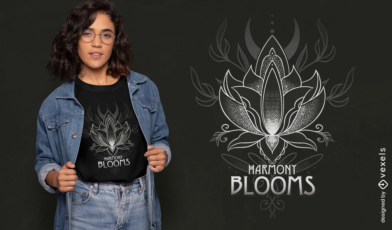 Design de camiseta com citação de flores de harmonia de lótus