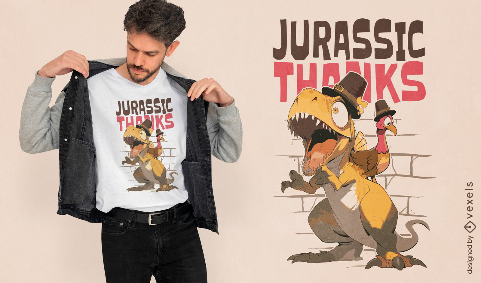 Design de camiseta de dinossauro t-rex de ação de graças