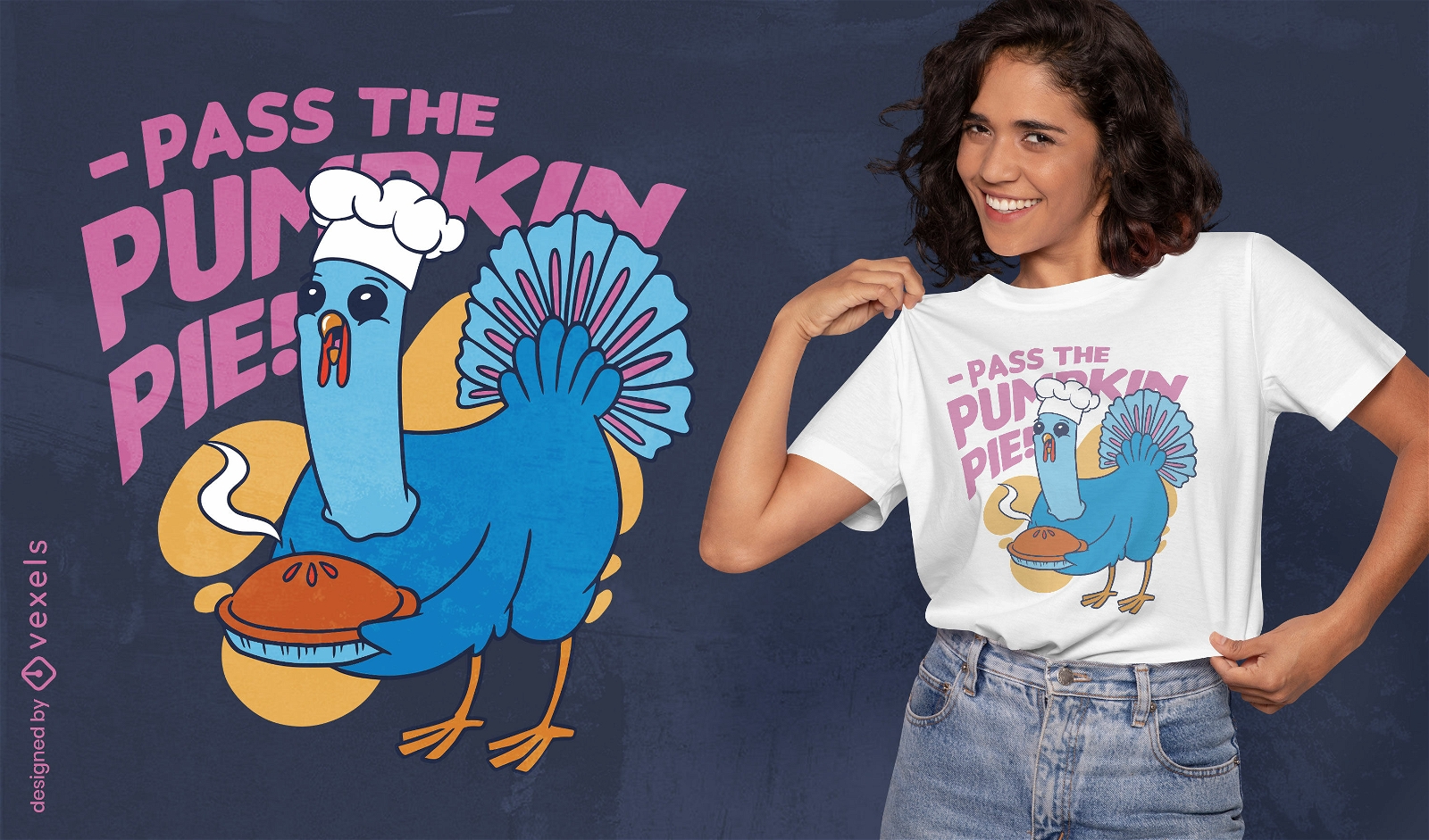 Turkey with a pumpkin pie t-shirt design