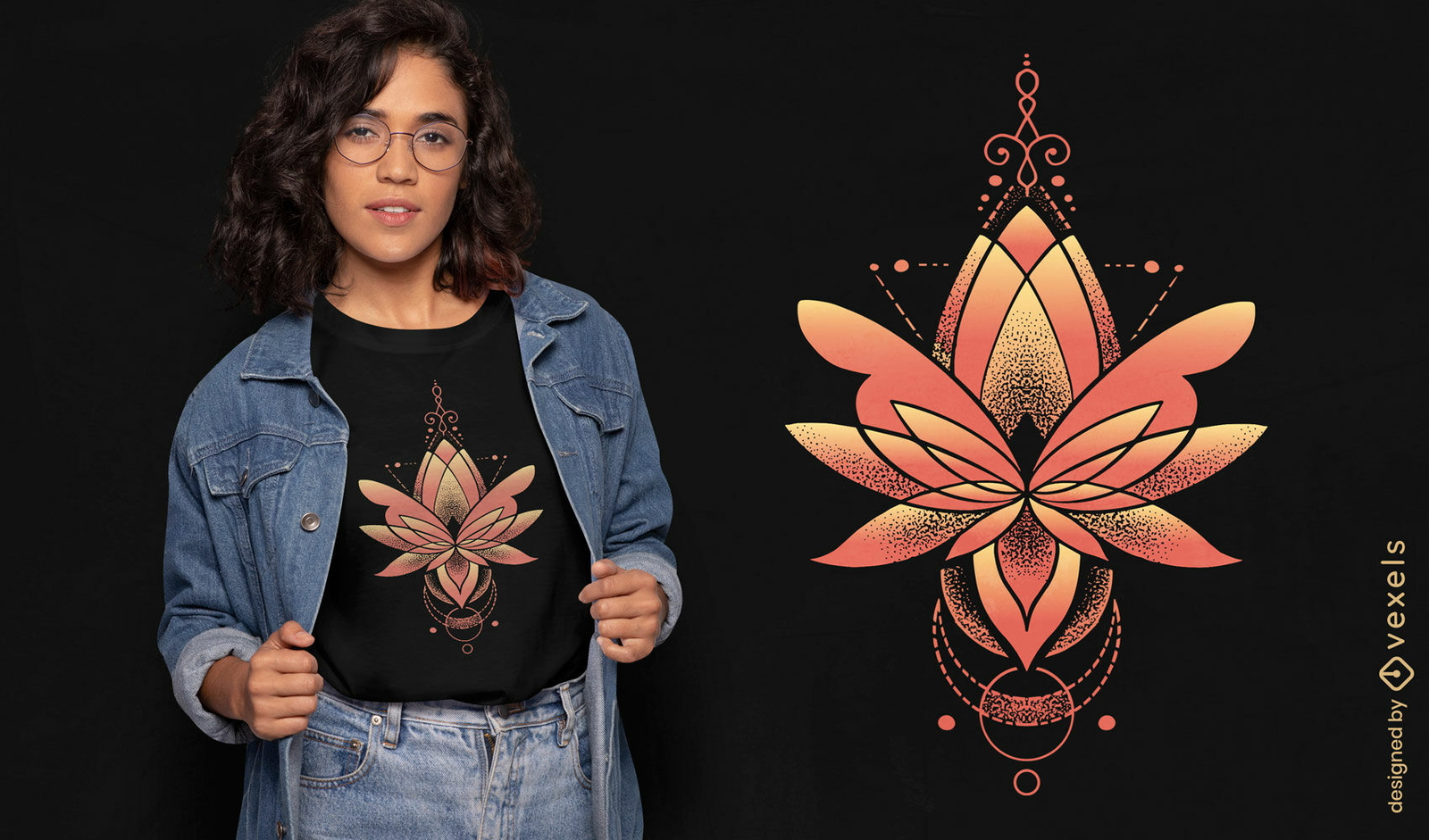 Diseño de camiseta de flor de loto geométrica.