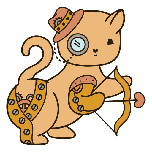 Cute steampunk cat illustration with bow and arrow PNG Design