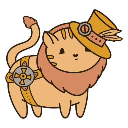 Ilustración de gato juguetón estilo steampunk Diseño PNG