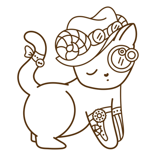 Stylized cat with steampunk accessories illustration  PNG Design
