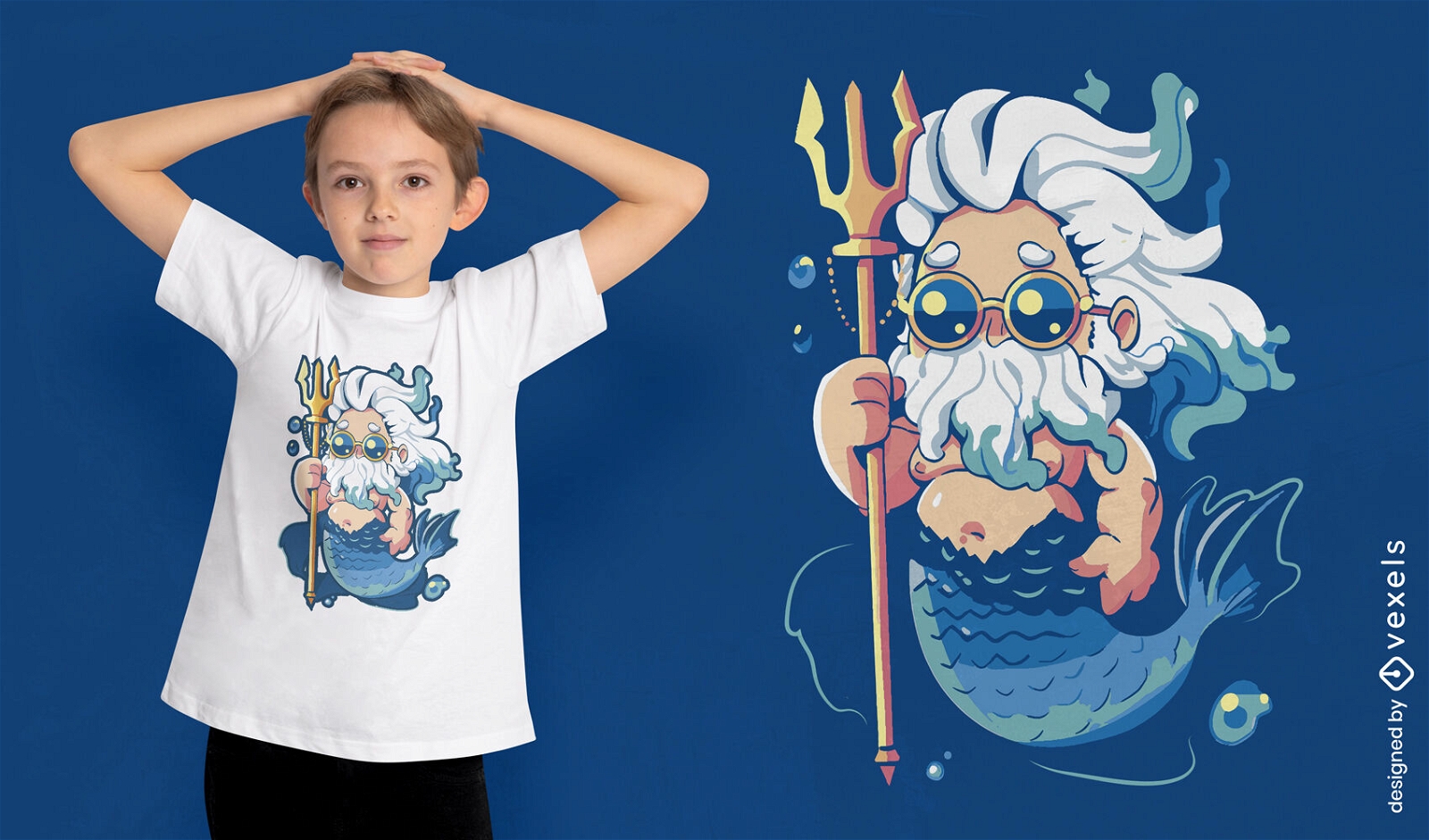 T-Shirt-Design mit männlicher Meerjungfrau