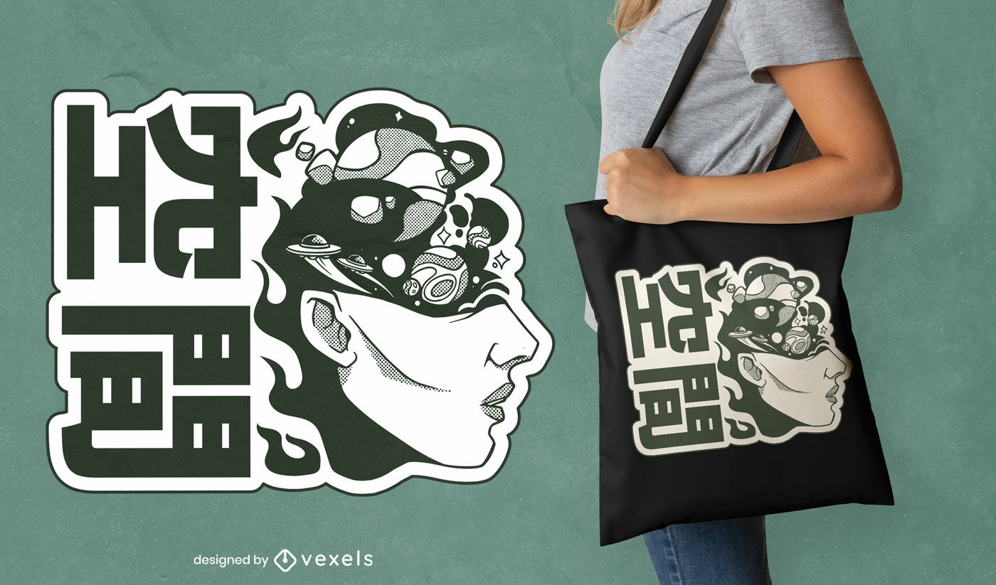 Design de sacola kanji de cabe?a espacial
