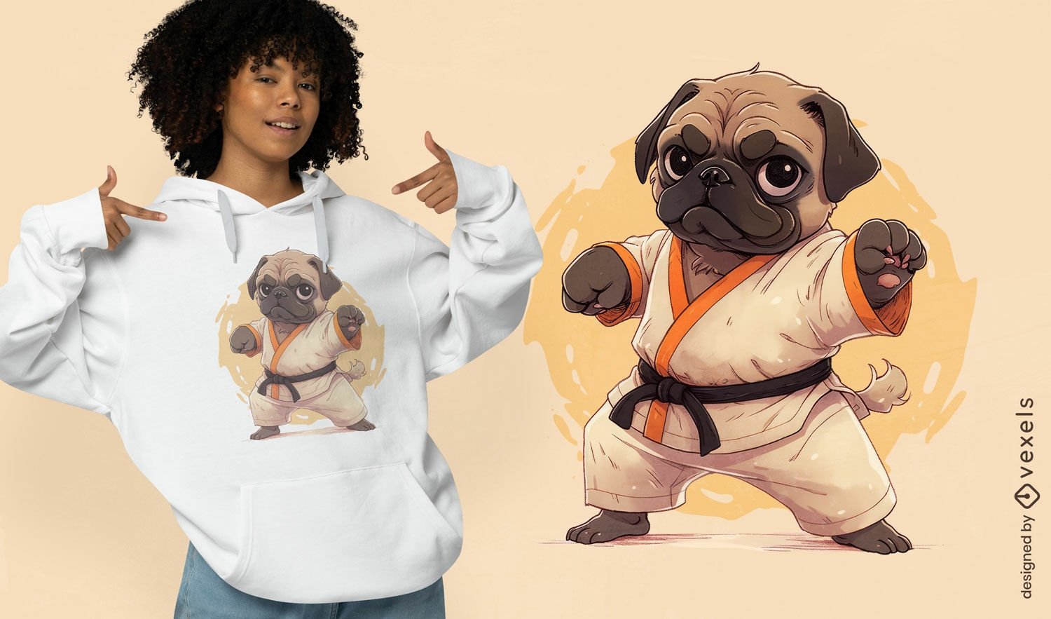 Diseño de camiseta de karate Pug