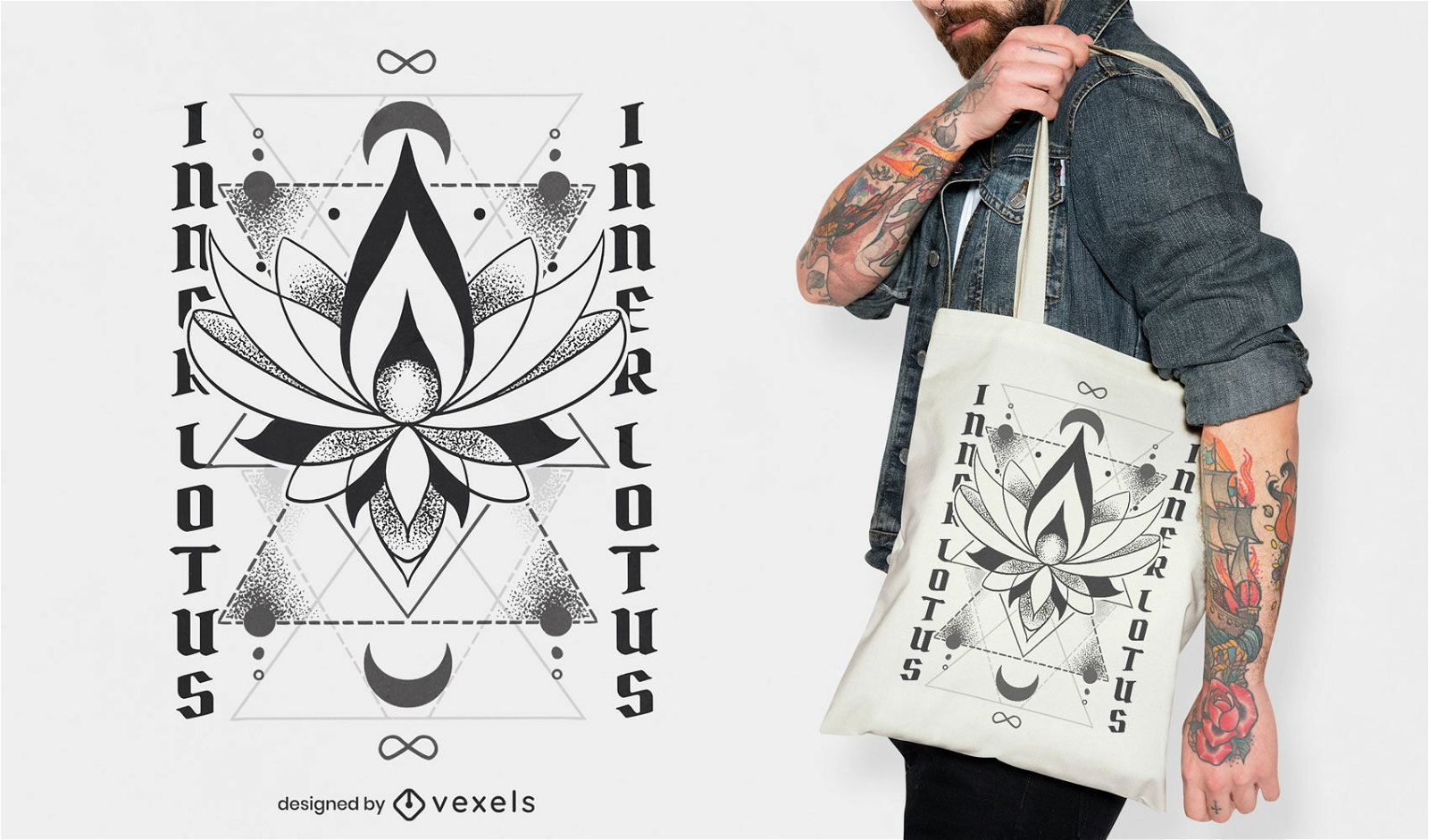 Inner lotus flower tote bag design