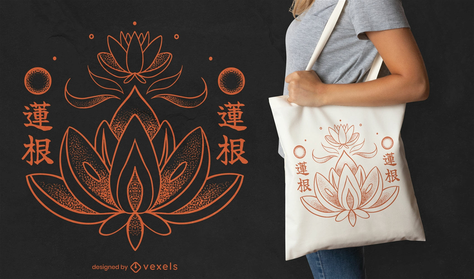 Japanese lotus tote bag design