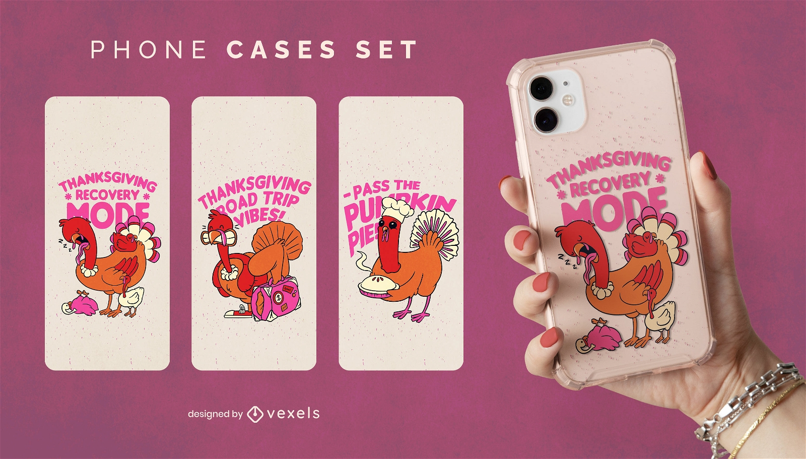 Cartoon turkey thanksgiving phone case set