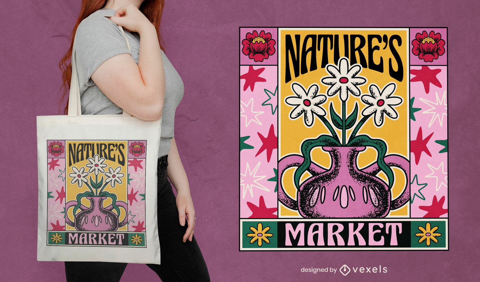 Diseño de bolsa de asas del mercado de la naturaleza.