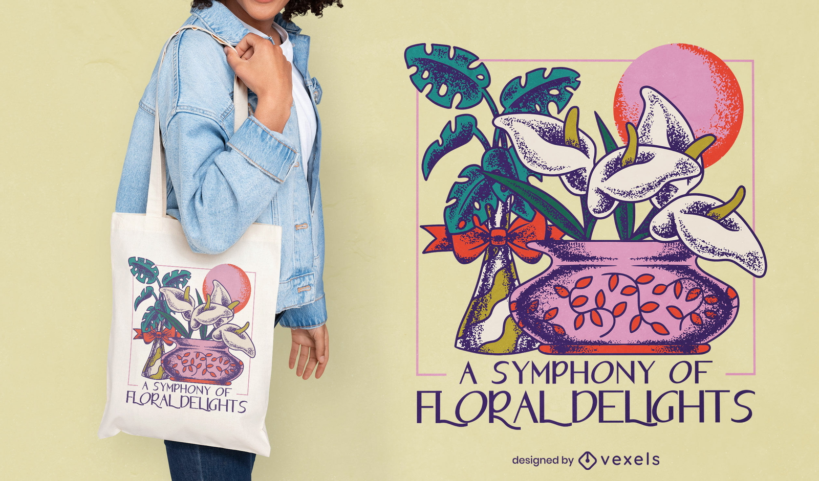 Diseño de bolso tote de florero y plantas