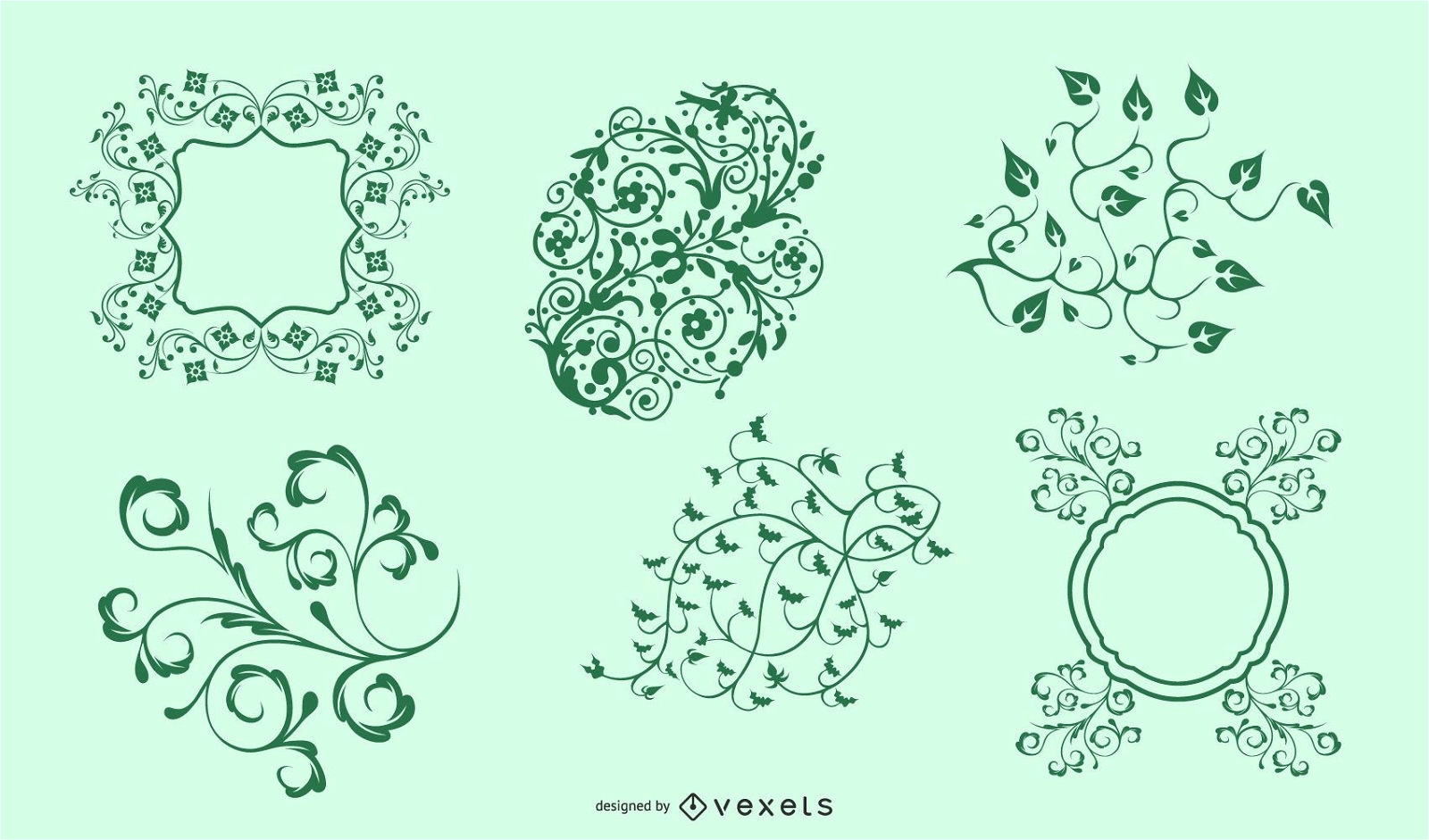 Vector Green Seamless Floral Ornament 