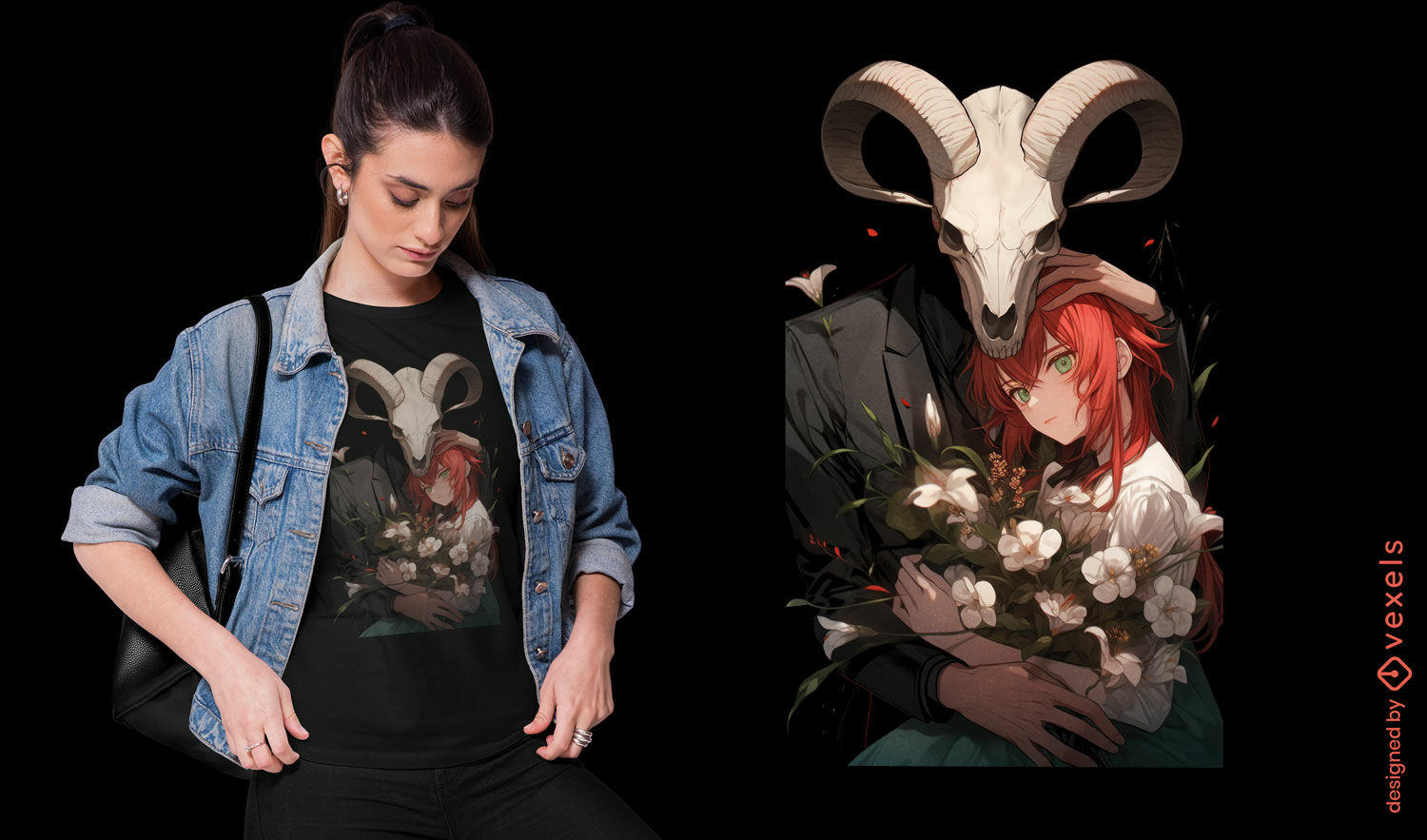 Diseño de camiseta de pareja de anime de fantasía.