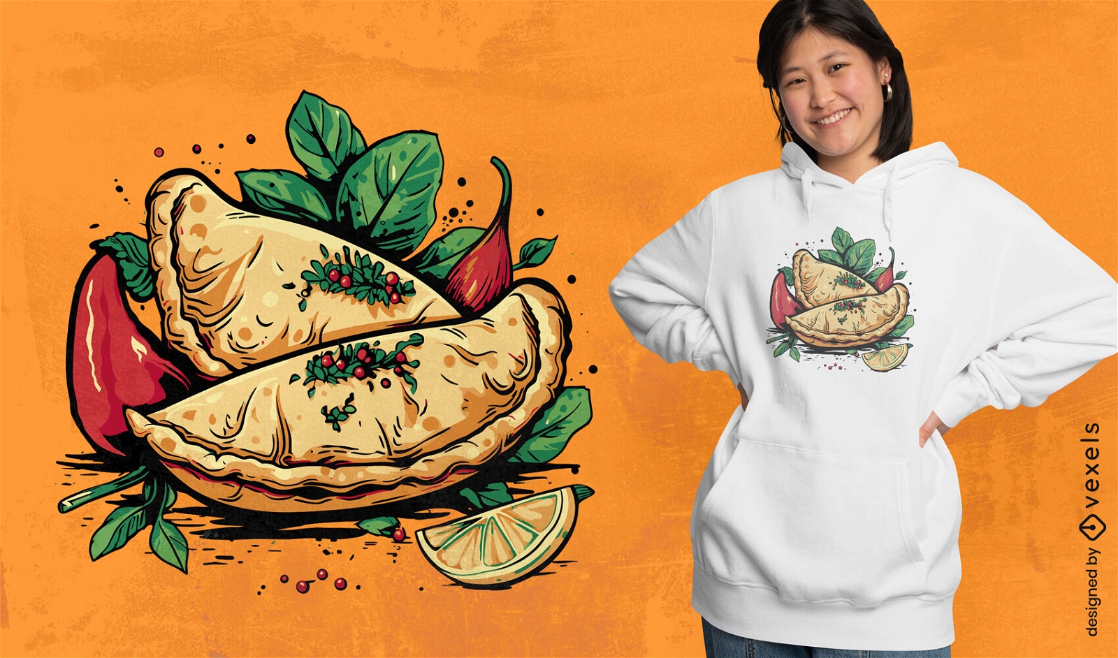 Design de camiseta com empanadas mexicanas