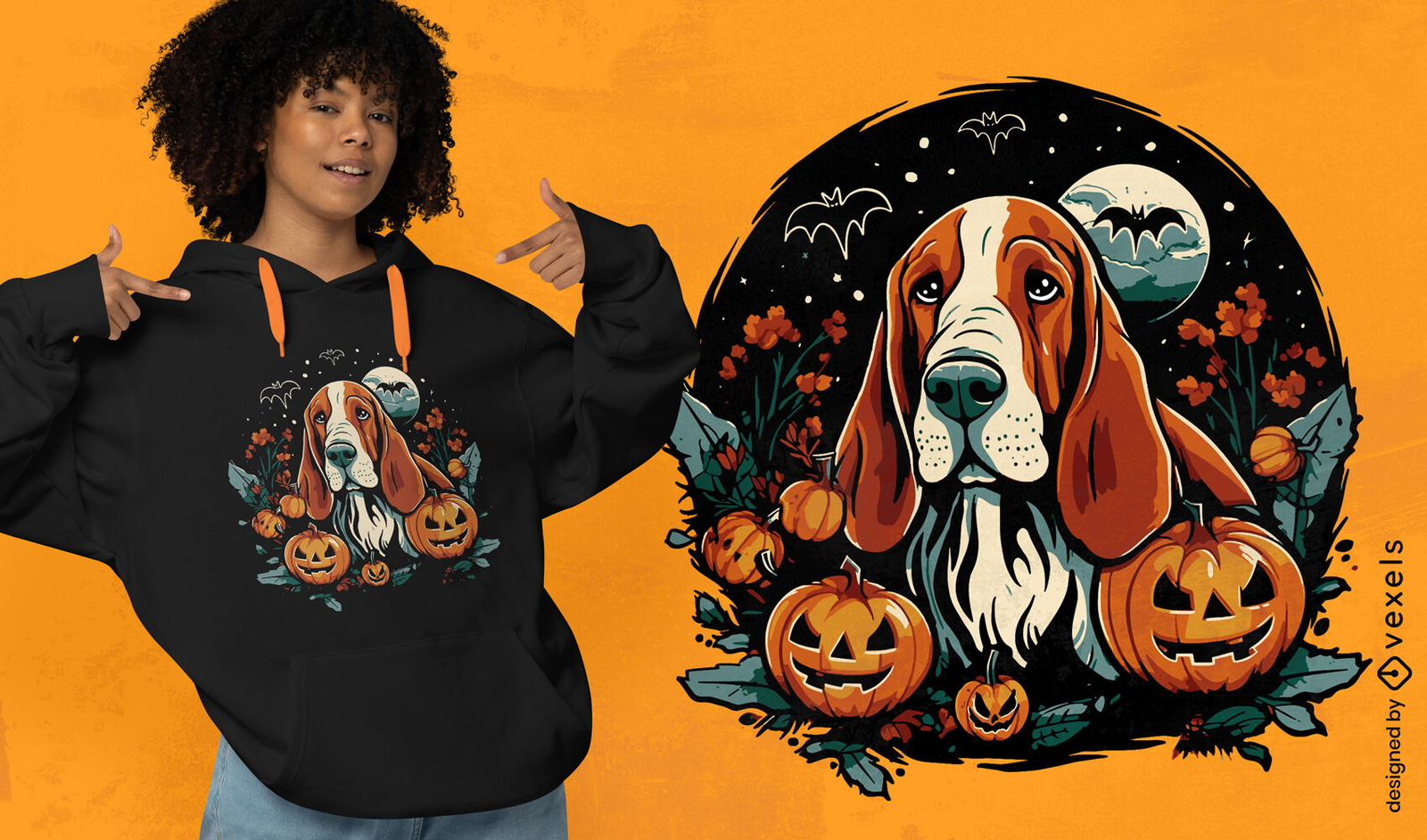 Diseño de camiseta de halloween de basset hound.