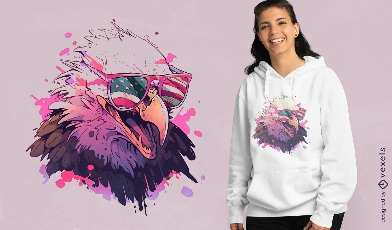 Diseño de camiseta de gafas de sol de águila americana