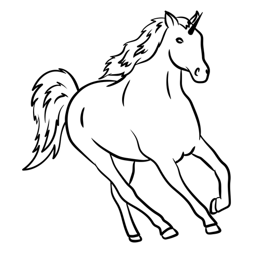 Ilustração dinâmica de unicórnio com crina esvoaçante Desenho PNG
