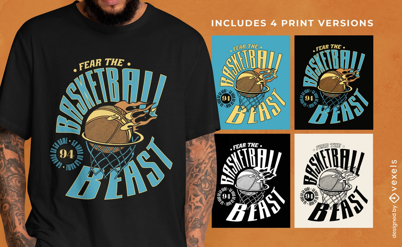 Basketball-Sport-T-Shirt-Design in mehreren Versionen