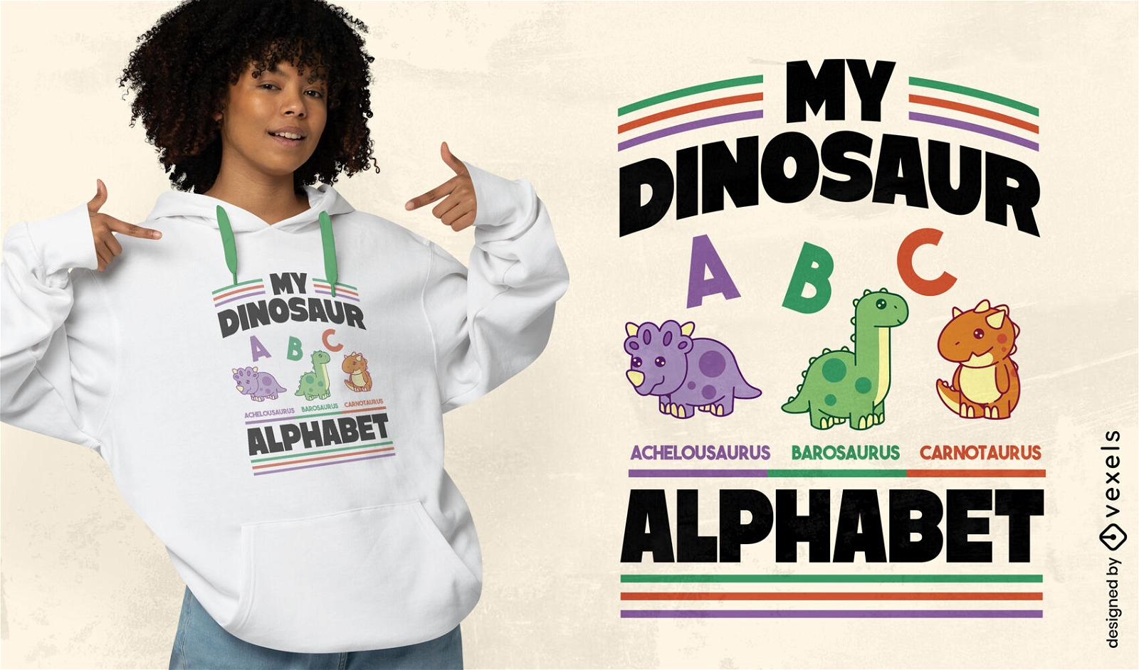 Design de camiseta com alfabeto de dinossauro