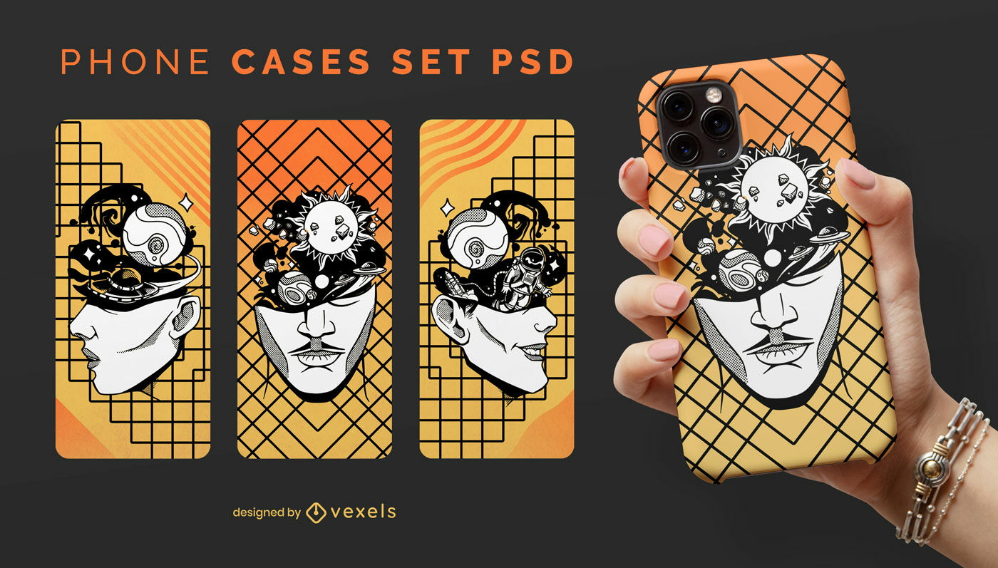 Head with space elements phone case set