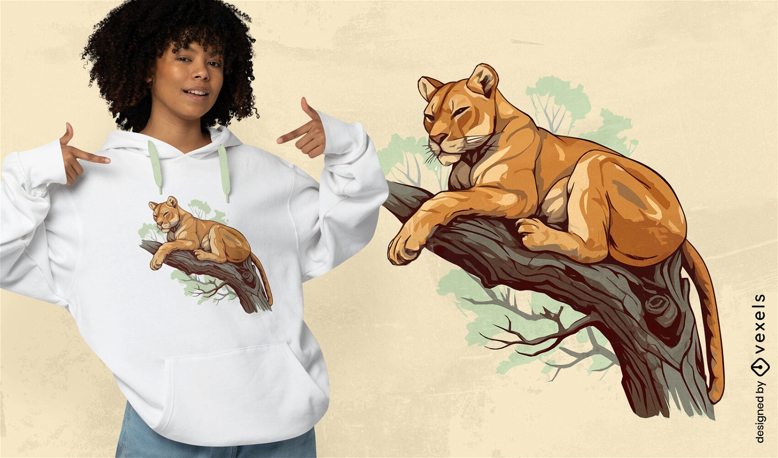 Puma acostado en un diseño de camiseta de rama