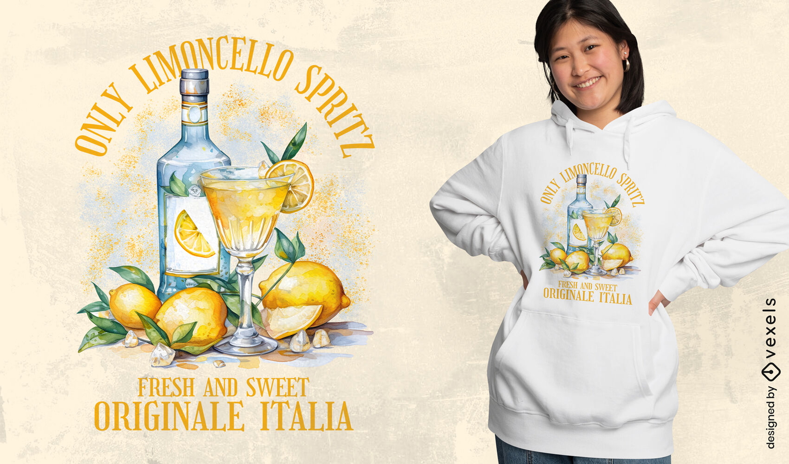 Diseño de camiseta con receta de Limoncello Spritz.