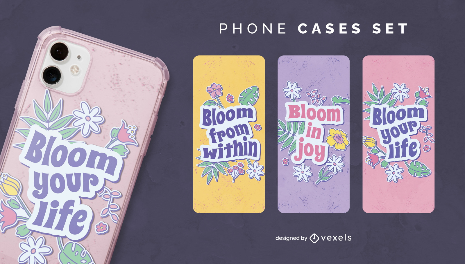 Juego de fundas de teléfono floral motivacional